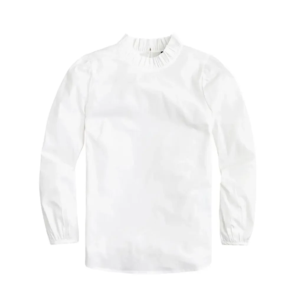 J. Crew White Ruffle Neck Long Sleeve‎ Top Size Medium blouse